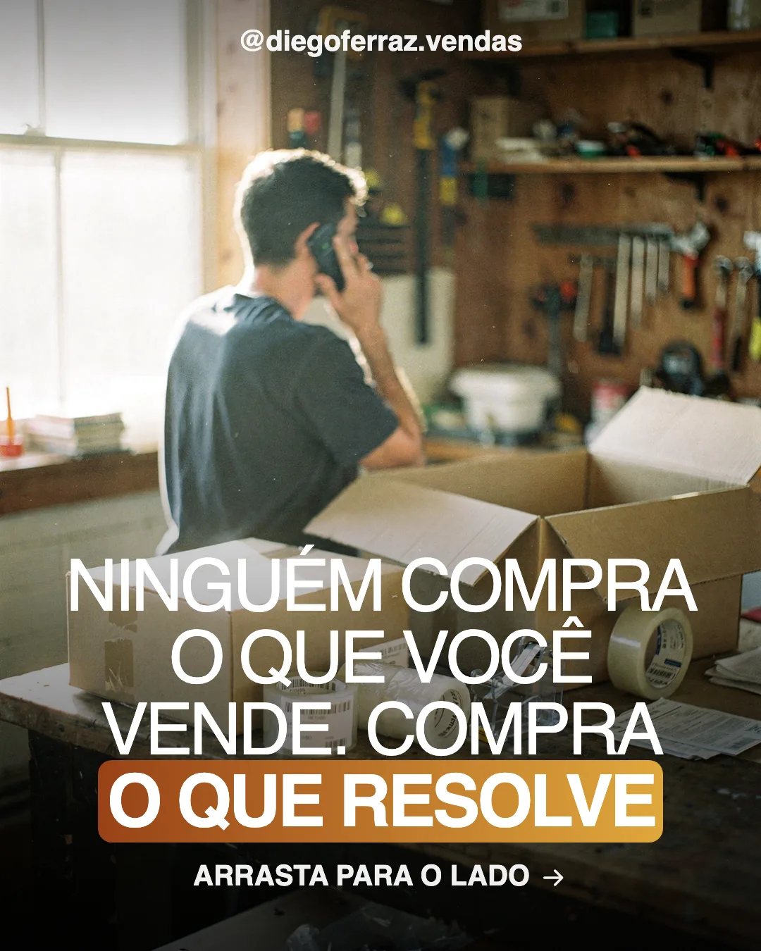 Capa de carrossel de consultor de vendas, com grifo de destaque: “Compra o que resolve”